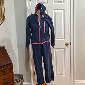 Vintage Izod movement stretch tracksuit hoodie jacket pants blue womens size M